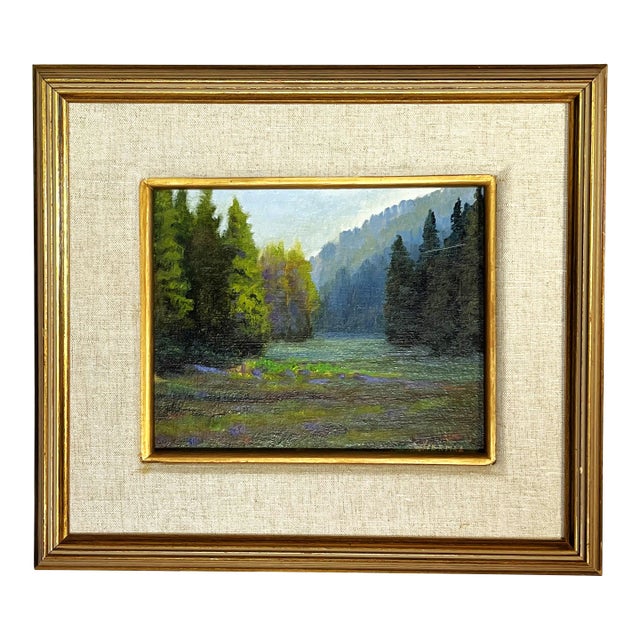 Bob Wiermaa (California 1934- Present) Signed Original Oil Painting on Board "Sequoia Meadow" For Sale