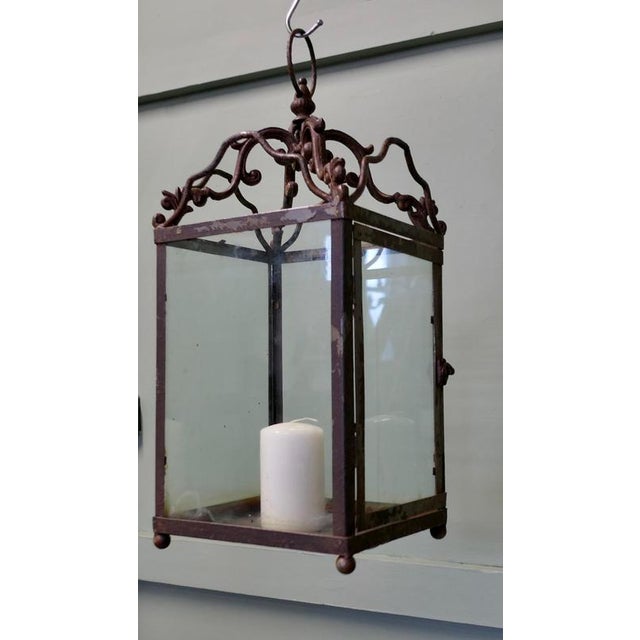French Arts and Crafts Wrought Iron Hall Lantern For Sale - Image 4 of 7
