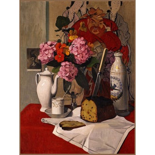 1925 Vintage Coffee Painting Art Print, Floral Still Life by Félix Vallotton - 36" X 48" For Sale