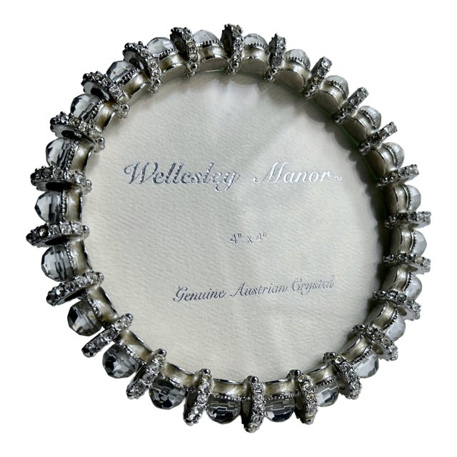 Vintage Wellesley Manor Clear Austrian Crystals Round Picture Frame For Sale