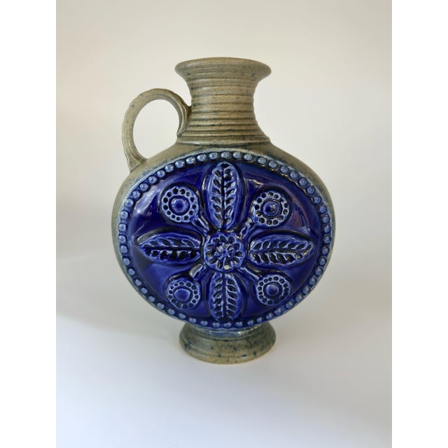 Mid-Century Modern German Cobalt Blue Relief Ceramic Vase by Jasba, 1960s For Sale - Image 13 of 13