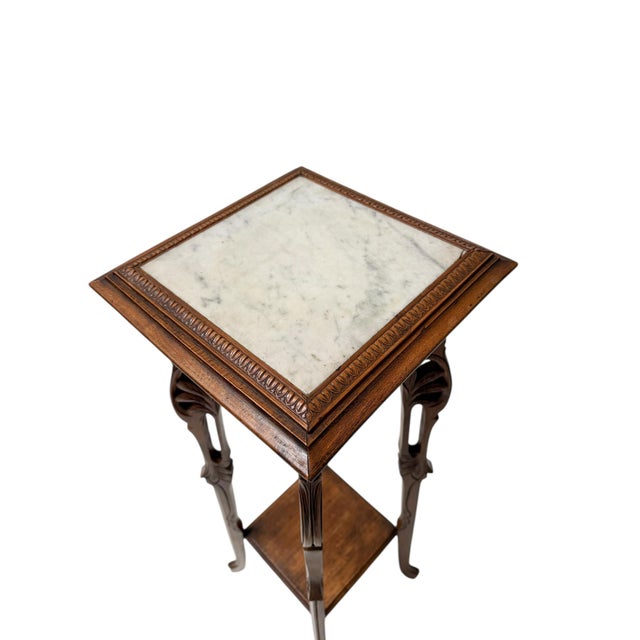 Art Nouveau Pedestal Plant Stand in Hand-Carved Beech & Marble, 1900s For Sale - Image 6 of 10