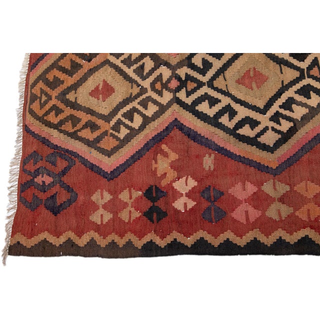 1960s Vintage Turkish Kilim Red Handmade Tribal Wool Rug For Sale - Image 4 of 8