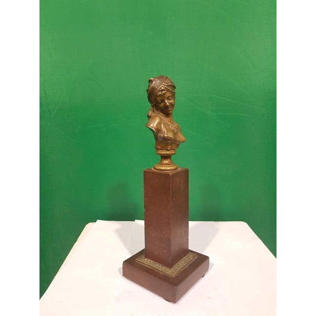 Small Antique French Bronze Bust of Odalisque with Red Marble Base For Sale - Image 5 of 6