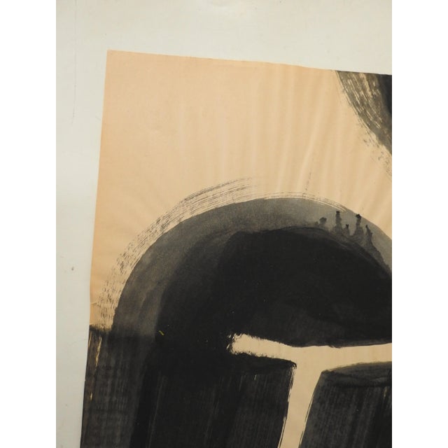 Mid-Century Modern Mid 20th Century Black and Tan Abstract Painting For Sale - Image 3 of 6