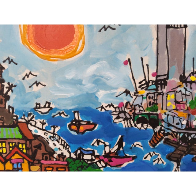 1970s Original Mid Century Cityscape Painting of the Brooklyn Bridge by Edward Sokol 1979 For Sale - Image 5 of 18