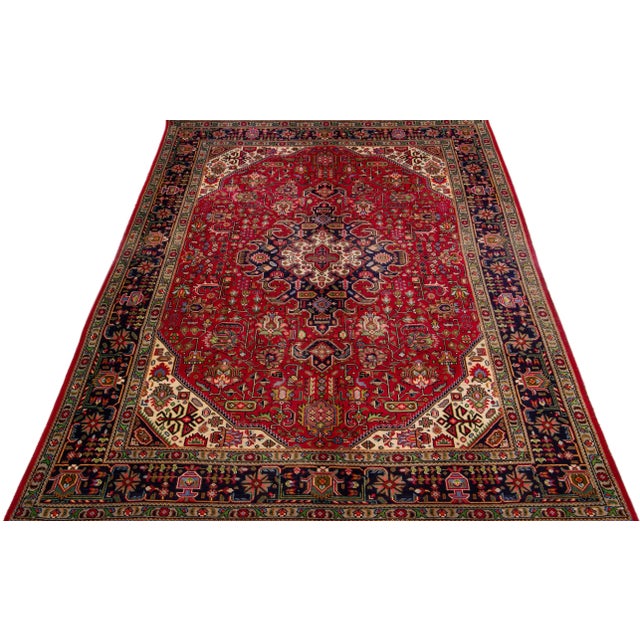 Persian 1960s Vintage Persian Tabriz Handmade Medallion Red Wool Rug For Sale - Image 3 of 7
