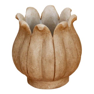9"Dm Carved Marble Lotus Bowl For Sale
