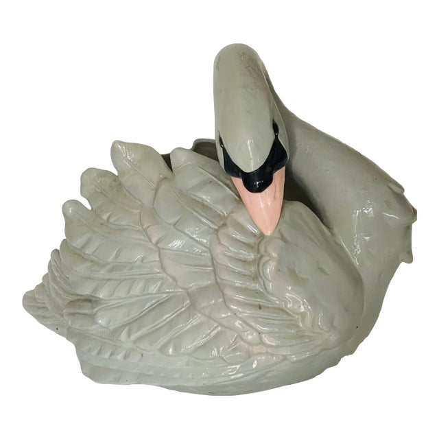 Large Italian Gray Swan Planter Signed For Sale