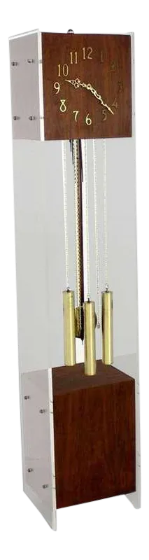 Mid-Century Modern Walnut Lucite Grandfather Clock With Chime