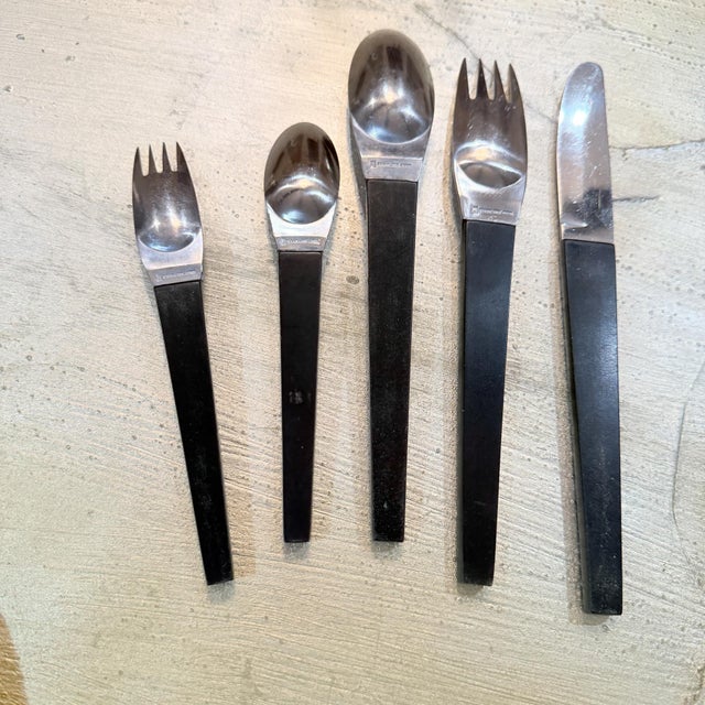 Metal Stanley Roberts Japan Flatware Set, Carl Aubock Era Mid Century Modern For Sale - Image 7 of 13
