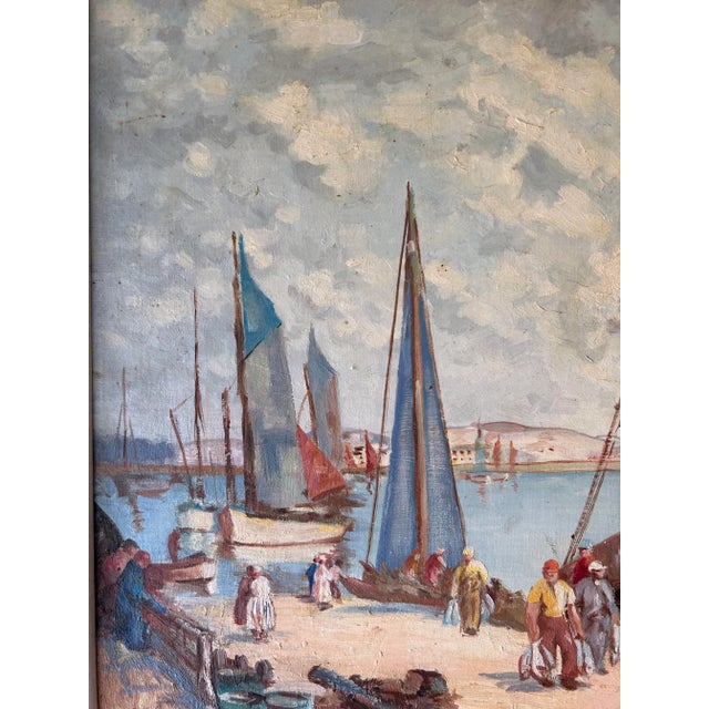 Cornflower Blue Early 20th Century Brenton Harbor Scene After William Lee-Hankey Oil Painting on Artist Panel, Framed For Sale - Image 8 of 12