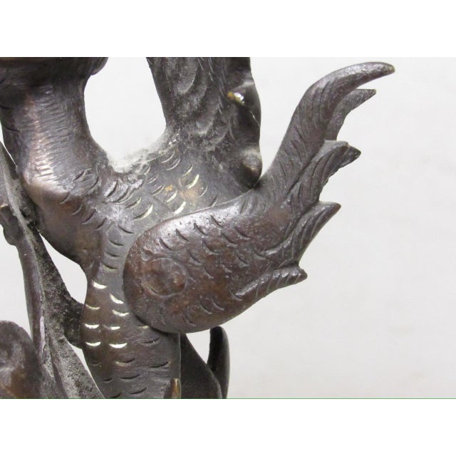 Pair of Antique Thai Bronze Kinnaris Figurines For Sale - Image 15 of 18