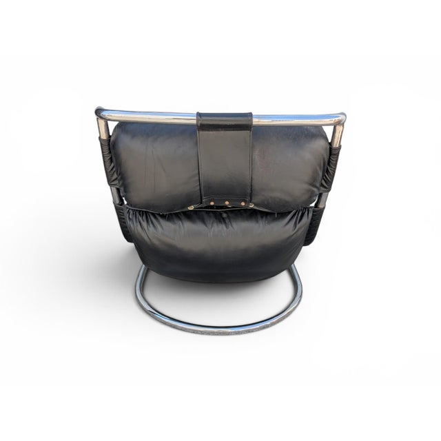 Italian Living Room Chair in Black Leather and Tubular Steel, 1970s For Sale - Image 4 of 8