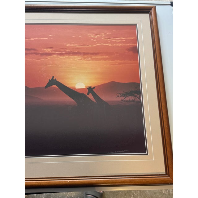 Brick Red 1987 Thomas D. Mangelsen Signed Limited Edition "Giraffes at Sunset" Framed Photo Print - 169/950 For Sale - Image 8 of 8