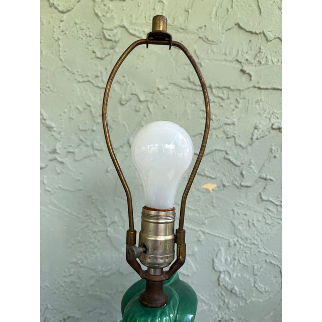 Vintage Emerald Green Glazed Ceramic Donkey Table Lamp – Art Deco Style – 22” Tall For Sale - Image 9 of 11