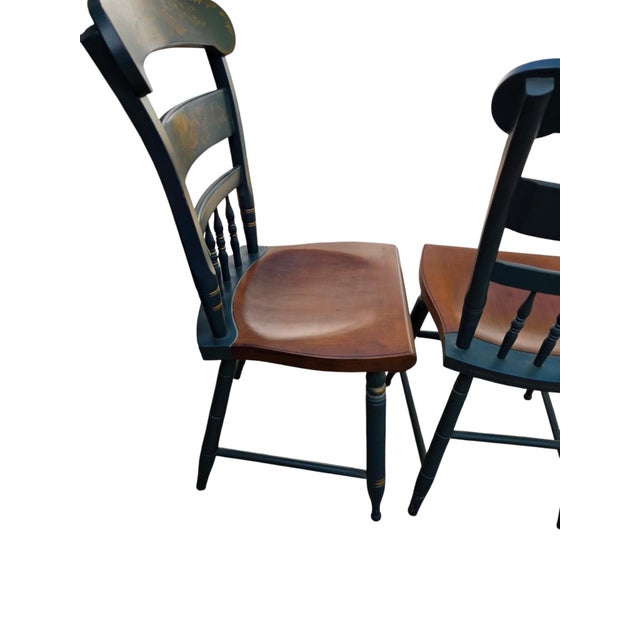 Wood Pair of Vintage Hitchcock Plank Bottom Dining Side Chairs Paint Decorated For Sale - Image 7 of 14