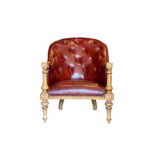 Mid 20th Century Pair of Burgundy Tufted Leather Chairs For Sale - Image 4 of 6