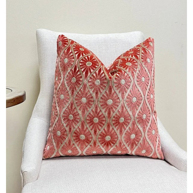 Contemporary Spiced Coral 22x22 Velvet Throw Pillow With Feather Down Insert For Sale - Image 3 of 6