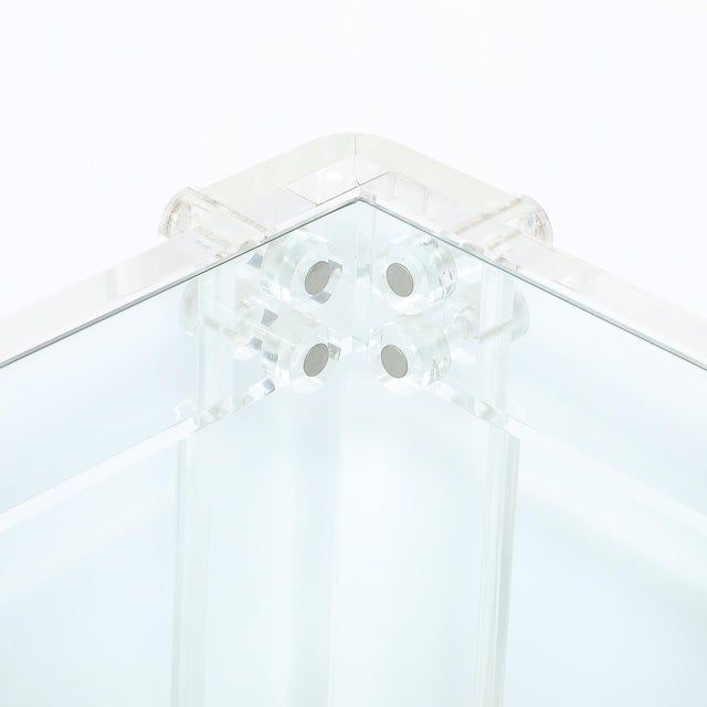 Pair of Mid-Century Modernist Rectilinear Lucite & Glass Side/End Tables For Sale - Image 17 of 18