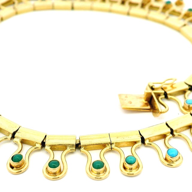 Vintage Italian Modernist 18k Gold and Turquoise Fringe Necklace For Sale - Image 9 of 13