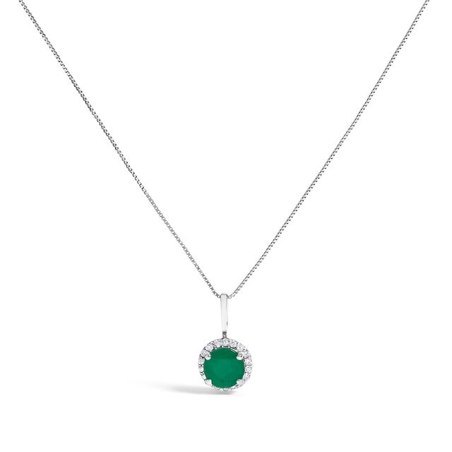 10K White Gold Green Emerald and 3/8 Cttw Diamond Halo Jewelry Set (Earrings, Pendant & Ring) For Sale - Image 4 of 6
