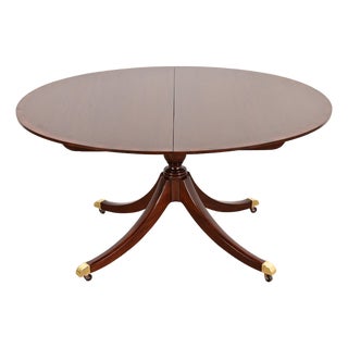Baker Furniture Georgian Banded Mahogany Pedestal Extension Dining Table, Newly Refinished For Sale
