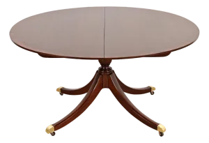 Baker Furniture Georgian Banded Mahogany Pedestal Extension Dining Table, Newly Refinished