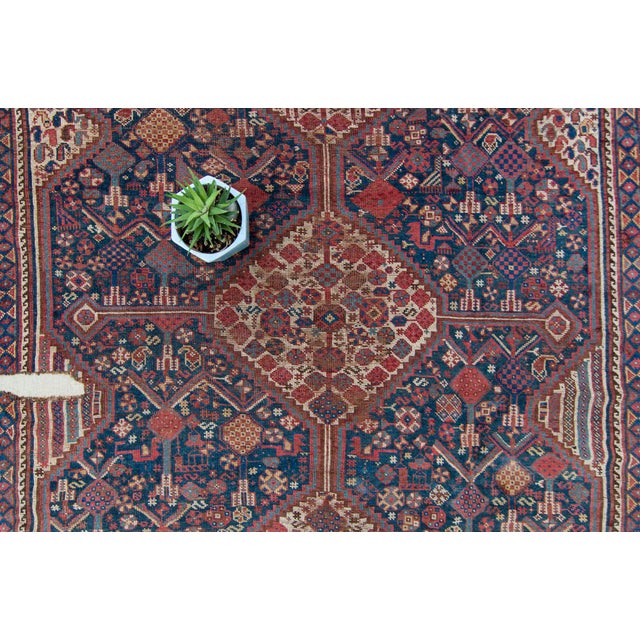 1900 - 1909 1900s Antique Rug Diamond Medallion Hand Knotted Distressed Wool on Linen Area Rug - 5’5” X 8’4” For Sale - Image 5 of 10