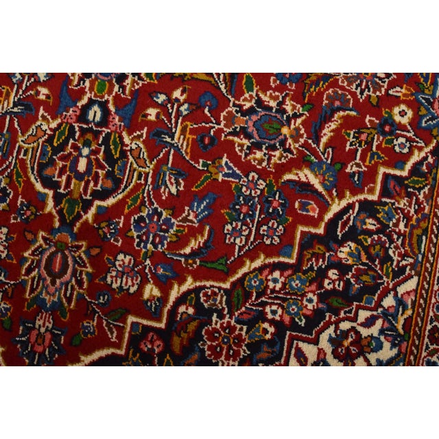 1990s Kashan Rug 4’7” X 7’1” Red Wool Vintage Traditional Hand-Knotted Carpet For Sale - Image 5 of 13