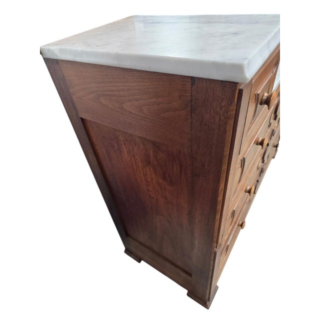 Wood Antique Victorian Marble Top Vanity Dresser and Mirror Set For Sale - Image 7 of 7
