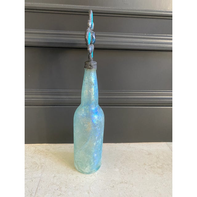 Turquoise Stone & Amber Glass Art Glass Bottle For Sale - Image 4 of 8