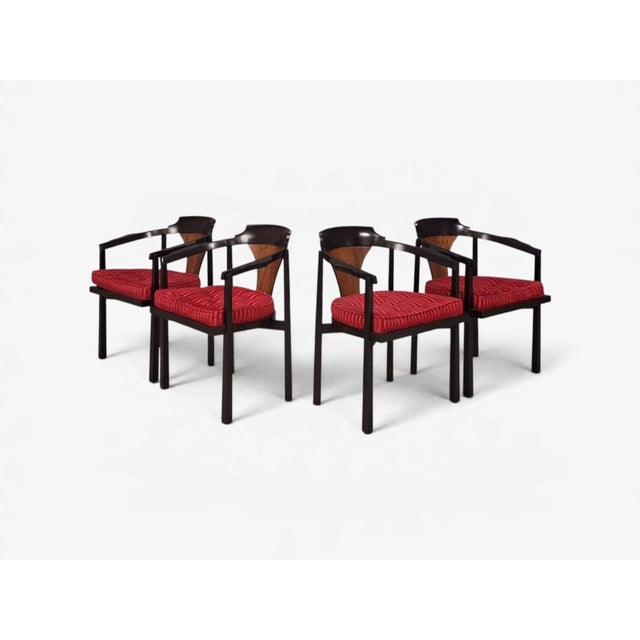 Edward Wormley, Horseshoe Chairs, Mahogany, Rosewood, Red Fabric, Usa, 1950s For Sale In New York - Image 6 of 16