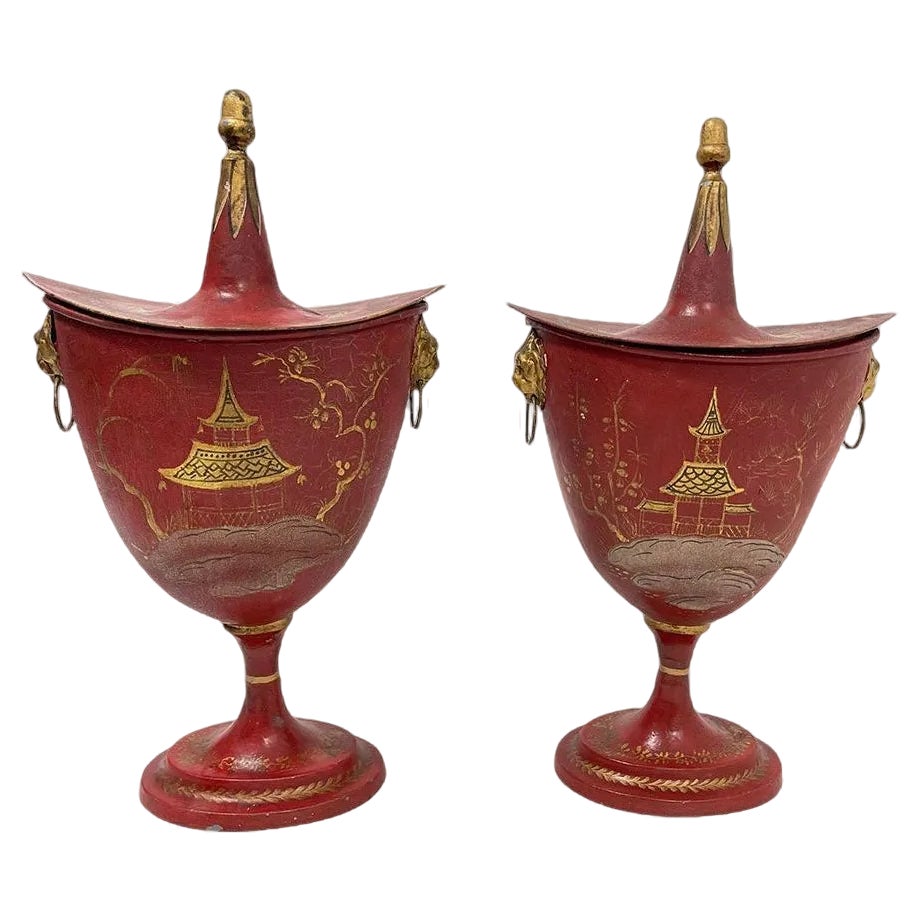 Dutch Chestnut Urns with Chinoiserie Decoration, 19th Century, Set of 2 ...