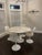 White 47” Round Saarinen Dining Table in Polished Coated Arabescato Marble With White Base For Sale - Image 8 of 8