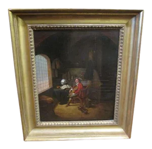 Antique Oil on Wood Panel After Old Master Gerrit Dou "The Young Violinist" c.Late 18th-Early 19th Century