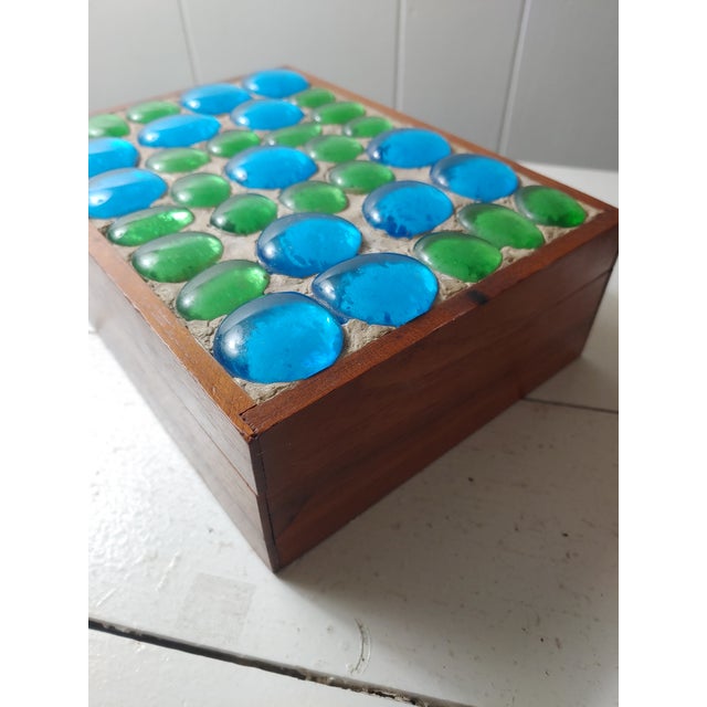 Mid-Century Modern Vintage Teak & Glass Trinket Jewelry Box For Sale - Image 3 of 6