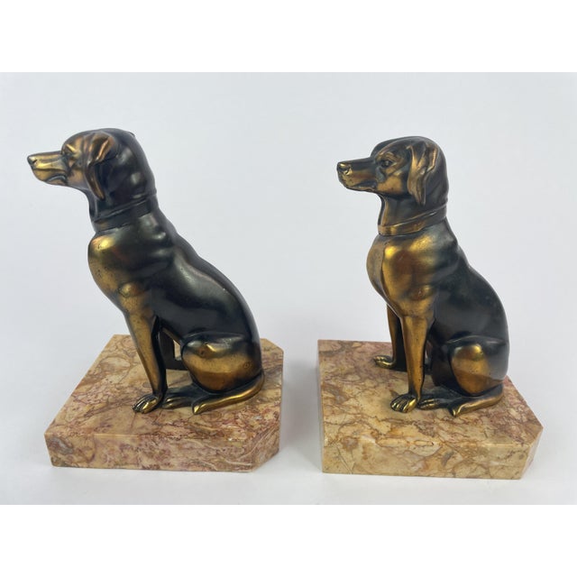 Pair of Art Deco Dog Bookends in Spelter and Marble by Jamar, France, 1930s For Sale - Image 4 of 13