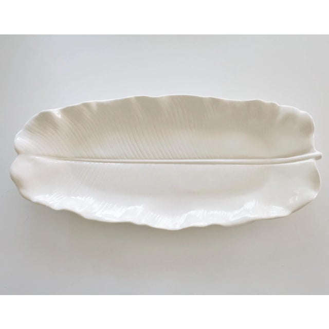 Large Ceramic Banana Leaf Serving Platter Lotus White by Metlox Usa For Sale - Image 6 of 15
