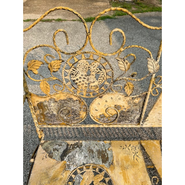 1950s Antique Folding Wrought Iron Grapevine/Sunflower Patio Seating & Planter, 3 Pieces For Sale - Image 5 of 11