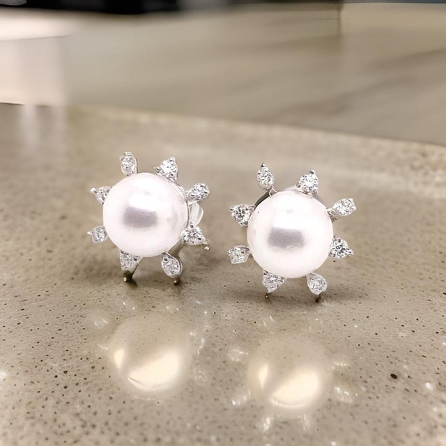 Diamond Akoya Pearl Earrings 14 Karat White Gold Certified For Sale In New York - Image 6 of 15