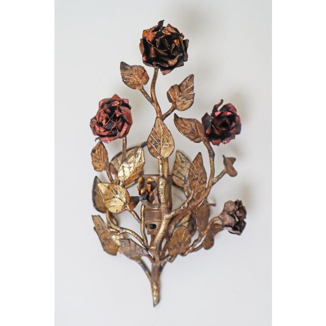 Hollywood Regency Italian Hand-Forged Rose Wall Lamps, 1950s, Set of 2 For Sale - Image 10 of 15