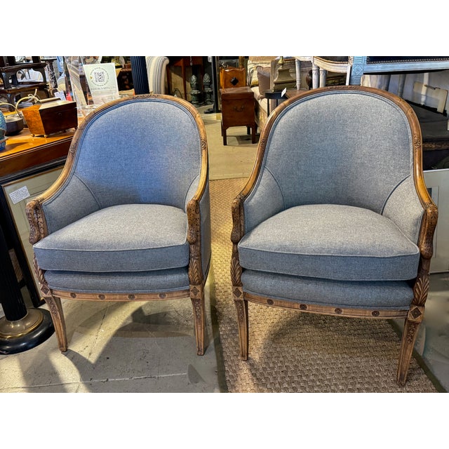 Pair Empire-Style Barrel-Back Bergeres, C. 1935-1940's For Sale - Image 13 of 13