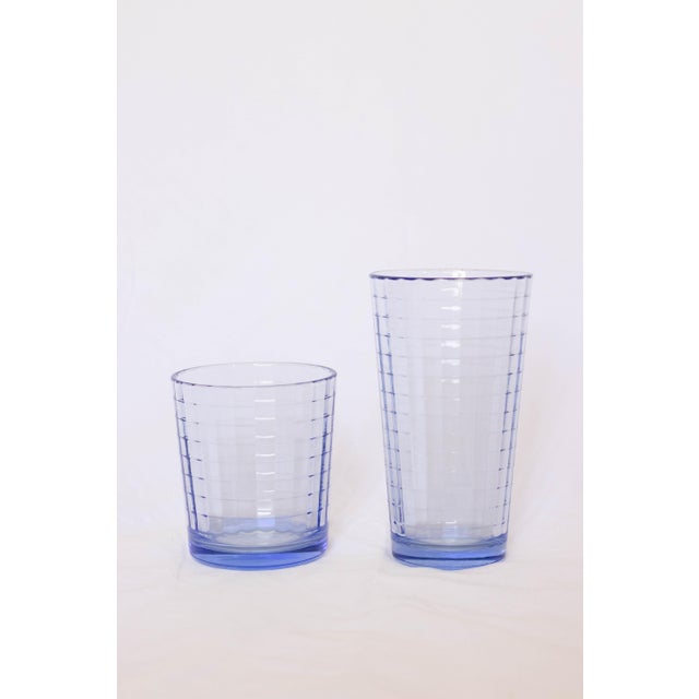 Glass Vintage Paşabahçe “Scotch Blue” Tall Highball Glasses – Block Optic – Set of 8 For Sale - Image 7 of 12