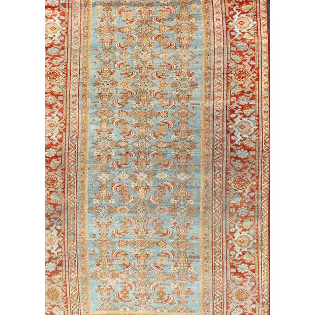 Antique Persian Bidjar Rug With Blossoming Floral Design in Light Blue and Red For Sale - Image 4 of 11