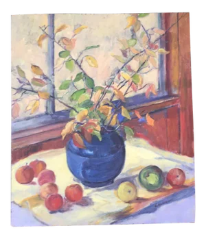 Mid Century Still Life of Blue Vase With Floral Bouquet Listed American Artis H MacWilliams Signed