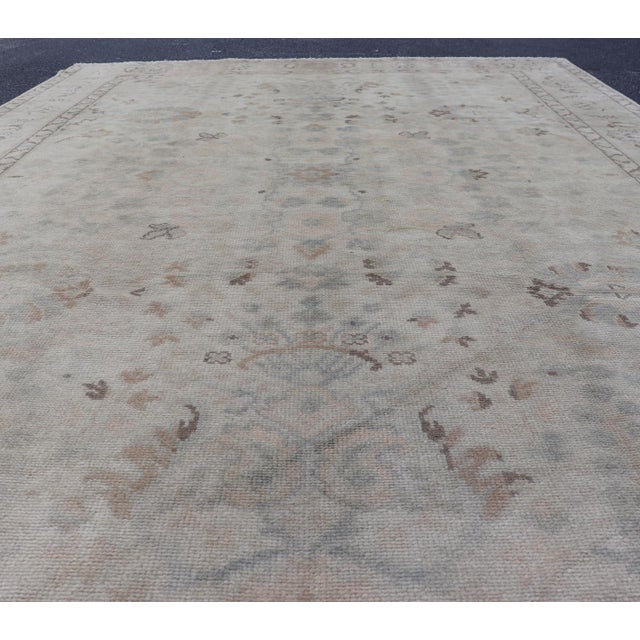 Neutral Vintage Turkish Oushak Rug With Floral Design and Medallions For Sale - Image 10 of 15