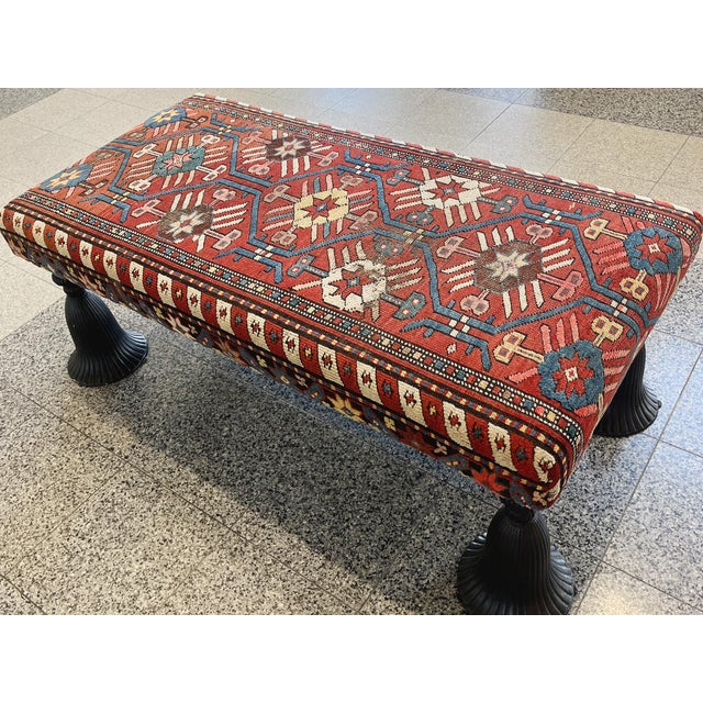 1940s Kilim Ottoman With Cast Iron Tassel Legs For Sale - Image 4 of 12