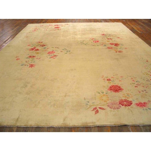 Antique Chinese Art Deco 10'0" x 13'4". Ivory Beige Cream White Antique Wool Floral 1920s Rectangle Hand Knotted Pile Rug,...