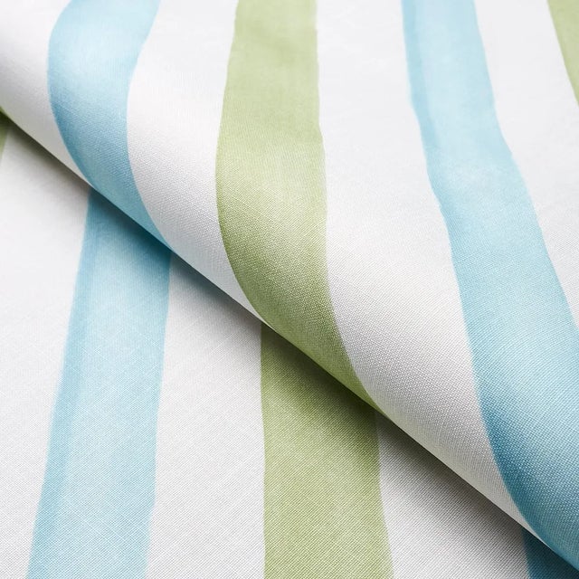 Schumacher Sample - Schumacher Seaside Stripe Indoor/Outdoor Fabric in Kiwi For Sale - Image 4 of 5